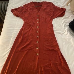 Stradivarius burnt orange dress with buttons